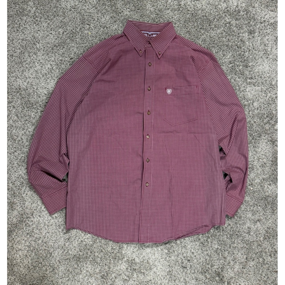 Ariat Pro Series Mens Large Burgundy Micro Check Mesh Back Button Down Shirt
